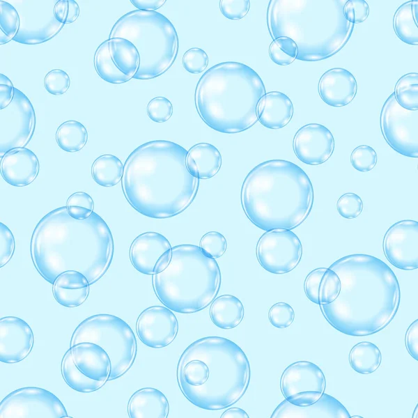 Circle Soap Bubbles Pattern on Blue Backgroun. Seamless Texture — Vector de stoc