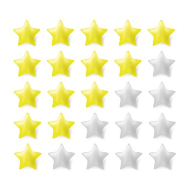 Giving Five Stars Rating for Web. Gold Yellow and Grey Gradient Star with Shadow. Customer Feedback Concept
