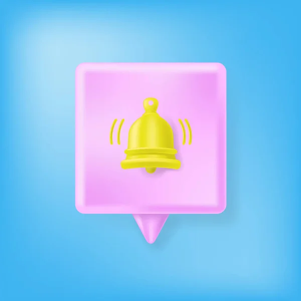 Yellow Gold Bell Icon Pink Speech Bubble Blurred Blue Background — стоковий вектор