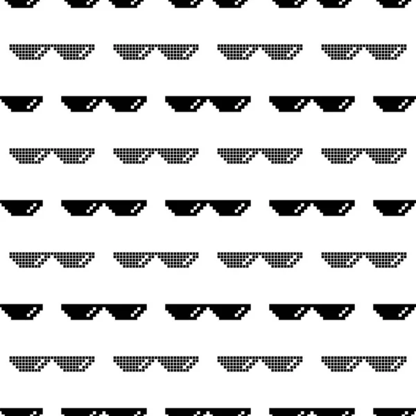 Czarny Pixel okulary przeciwsłoneczne bez szwu wzór na białym tle — Wektor stockowy