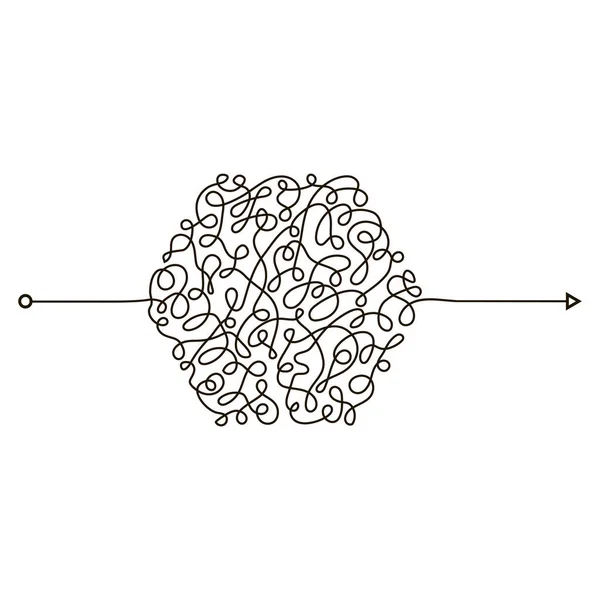 Chaotyczny Doodle. Gwint Clew Knot. Szalona, brudna linia. Skomplikowana metoda Clew. Splątana ścieżka Cribble 'a. Proces trudny — Wektor stockowy