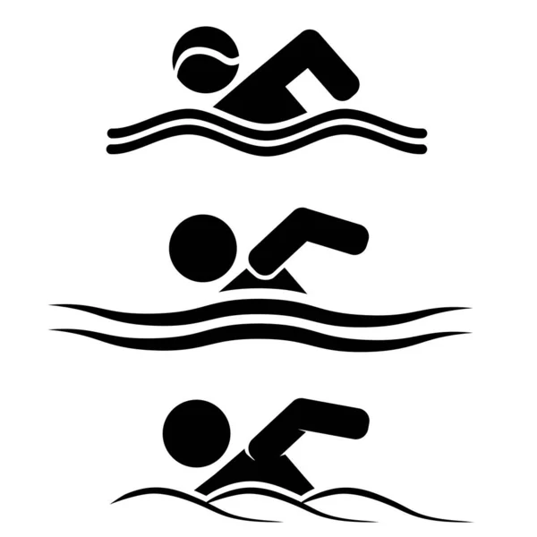 男子游泳图形图标集。夏日泳水资讯。标志设计元素说明 — 图库矢量图片