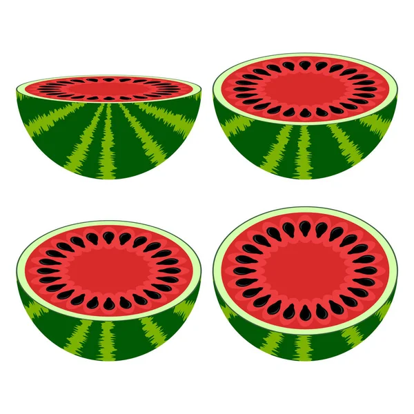 新鲜成熟西瓜图标集分离于白色背景。甜食甜果 — 图库矢量图片