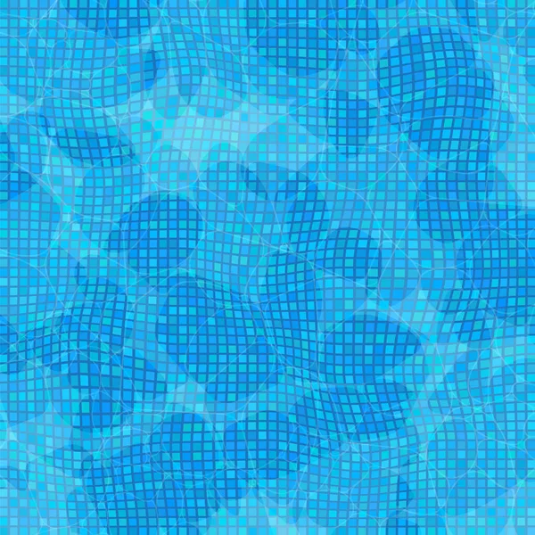 Schwimmbadtextur. Transparente Wellenoberfläche reflektieren. Blauer Mosaik-Hintergrund — Stockvektor