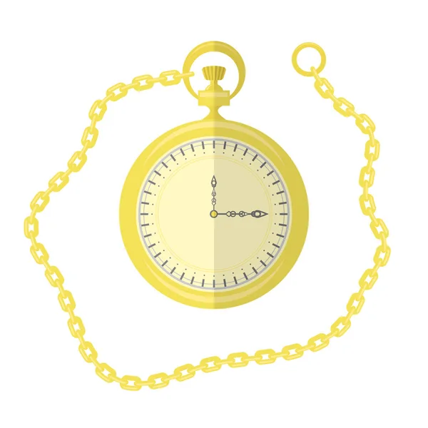 Vintage reloj de bolsillo de oro aislado sobre fondo blanco. Icono antiguo reloj clásico amarillo — Vector de stock