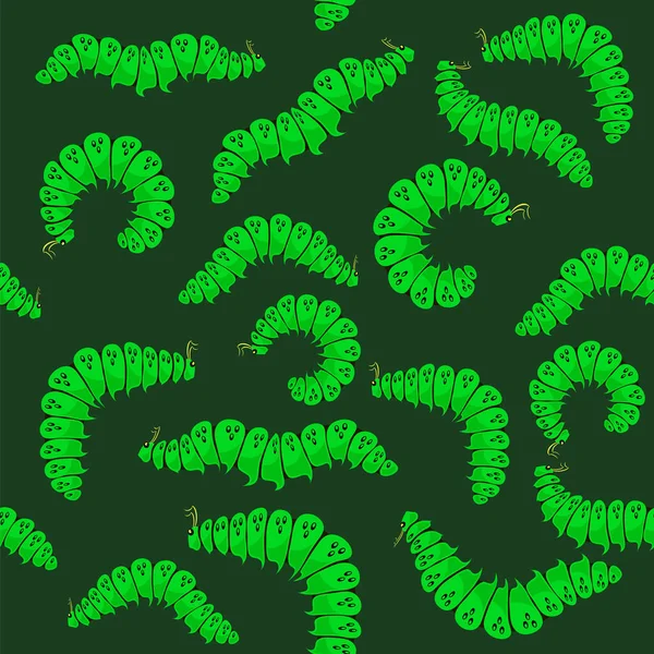 Padrão sem costura. Lagartas de desenhos animados verdes isoladas em fundo branco. Insetos bonitos de Verão. Pequena Maggot Move. Ciclo de vida da borboleta —  Vetores de Stock