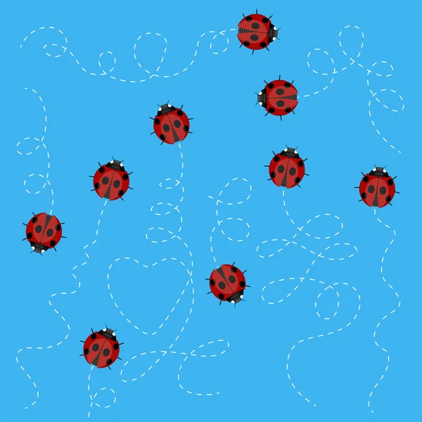 Ladybug Pattern Blue Background Ladybird Texture — Stockový vektor