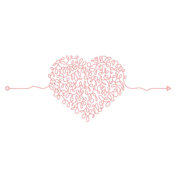 Heart Chaotic Doodle Thread Clew Knot Insane Messy Line Complicated — 图库矢量图片