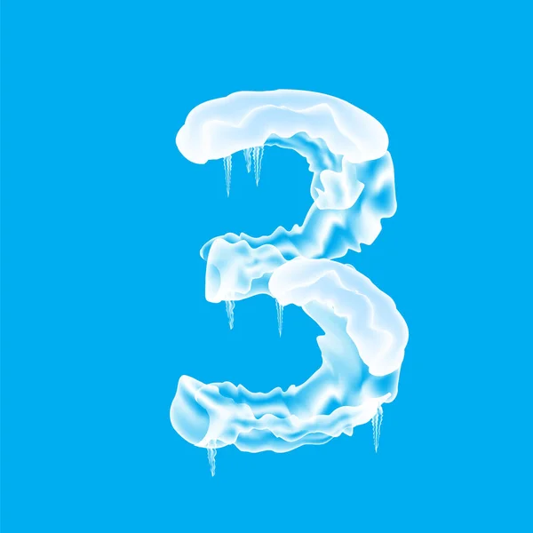 Snow Ice Cap with Number Three Isolated on Blue Background. Christmas Card Design Element. Winter Snowcap Set.