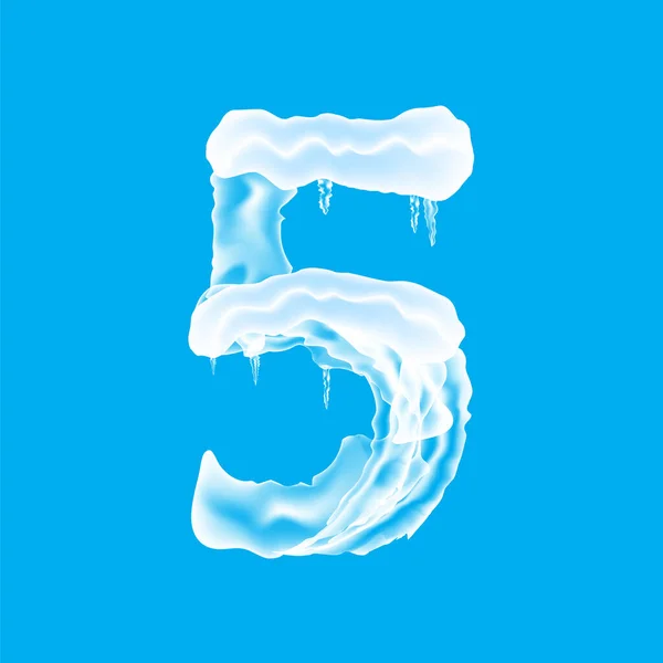 Snow Ice Cap with Number Five Isolated on Blue Background. Christmas Card Design Element. Winter Snowcap Set.