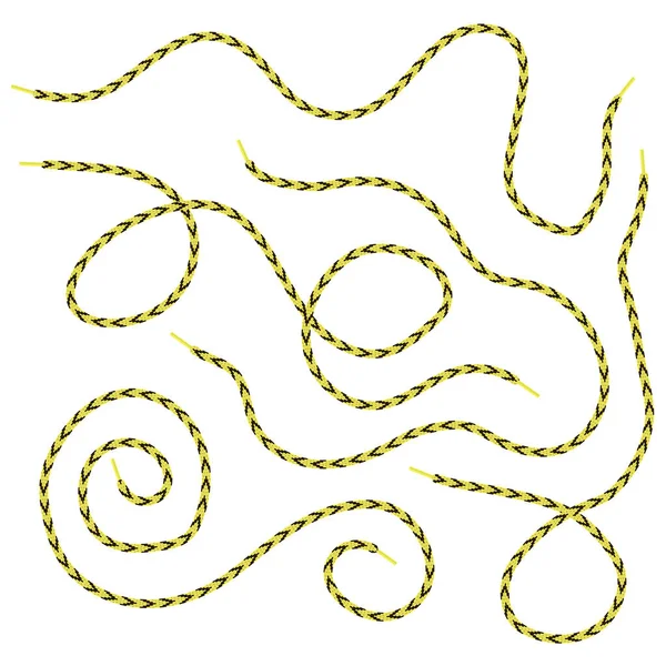 Conjunto Cordones Amarillos Aislados Sobre Fondo Blanco — Archivo Imágenes Vectoriales