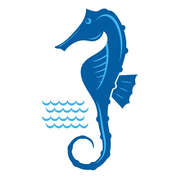 Blue Seahorse Icon. Logo design on White Background. Tropical Exotic Fish.