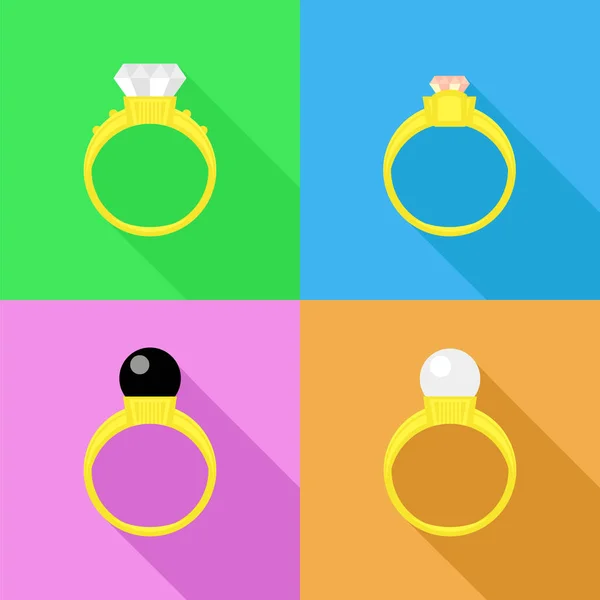 Bague Jaune Avec Diamant Isolé Sur Fond Coloré — Image vectorielle