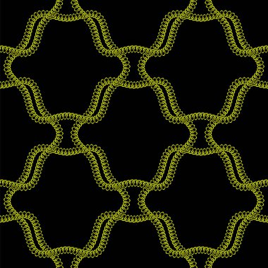 Elle çizilmiş zincirli, kusursuz altın desenli. Duvar kağıtları, web sayfası geçmişi, yüzey dokuları, tekstil için mükemmel. Siyah arkaplanda izole.