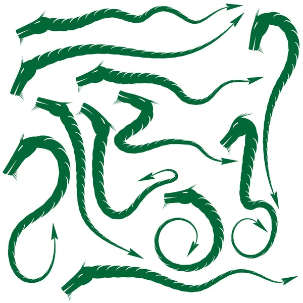 Green Magic Dragon Icon Set Isolated White Background — Stock Vector