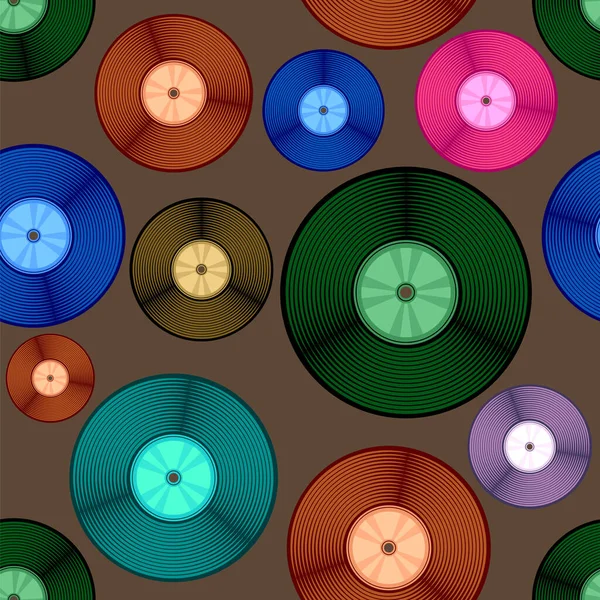 Vinylfarbene Plattenscheibe Isoliert Auf Braunem Hintergrund Nahtlose Musik Retro Muster — Stockfoto