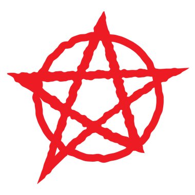 Pentagram işareti beş köşeli yıldız simgesi. İnancın sihirli sembolü. Basit düz kırmızı çizim.