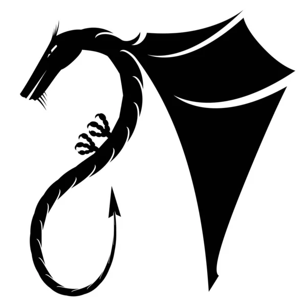 Black Magic Dragon Icon Silhouette Απομονωμένη Λευκό Φόντο — Φωτογραφία Αρχείου