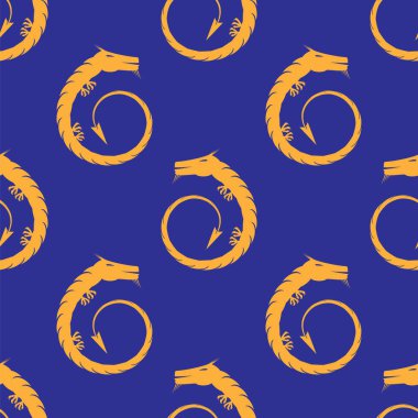 Turuncu Sihirli Ejder Simgesi Kusursuz Desen Mavi Arkaplanda İzole Edildi.