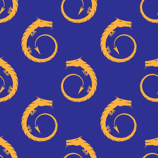 Πορτοκαλί Μαγικό Μοτίβο Dragon Icon Seamless Απομονωμένο Μπλε Φόντο — Διανυσματικό Αρχείο