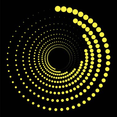 Sarı Çember Noktalı Simge Siyah Arkaplanda İzole Edildi.