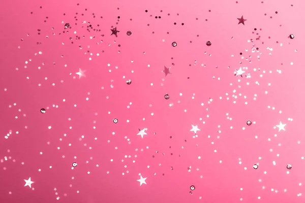 Hermoso gradiente festivo fondo rosa con confeti. — Foto de Stock