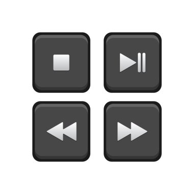 Dur, oynamak, duraklatma, ileri ve geri kare düğmelerini