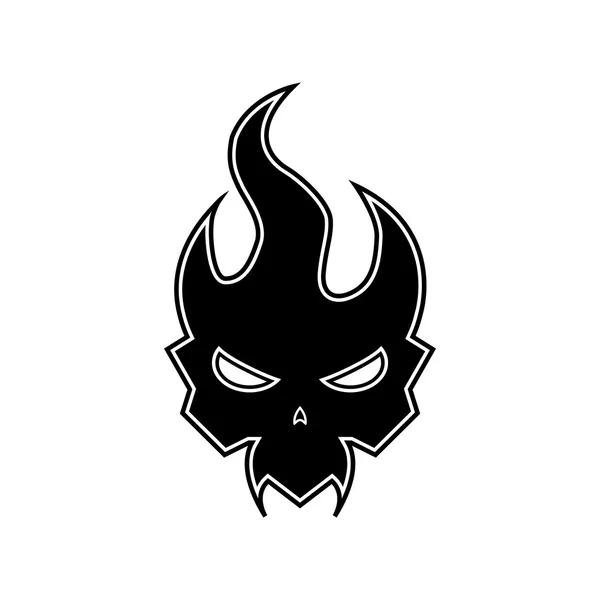 Flame Skull Black and White — Stock Vector