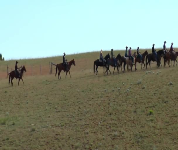 Luftaufnahme von Cowboys auf Berggipfel — Stockvideo