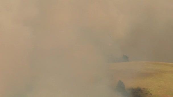 Вертолет сбрасывает воду в огонь — стоковое видео