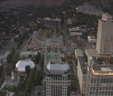 Aerial shot of Mormon Temple in Salt Lake City Utah