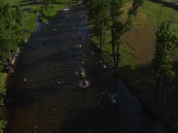 Colpo aereo di due pescatori a mosca — Video Stock