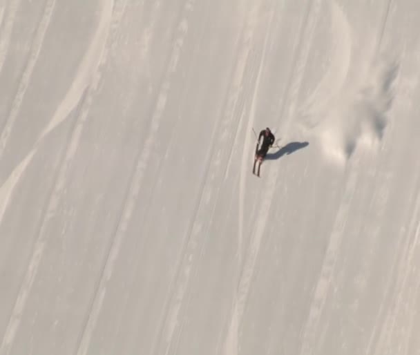 Luchtfoto van skiër carving — Stockvideo