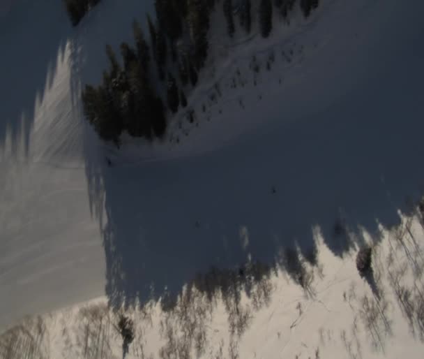 Luchtfoto van skiërs roterende 360 — Stockvideo