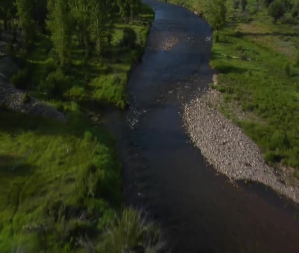 Aerial shot of Green Valley with River — Stock Video