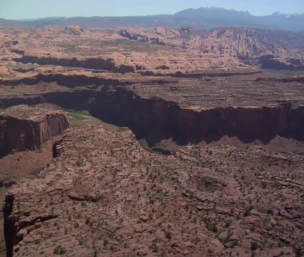 Aerial shot of red rock cliffs and Colorado River — Stock Video