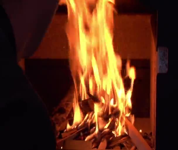 Począwszy od ognia kominkiem z bliska — Wideo stockowe