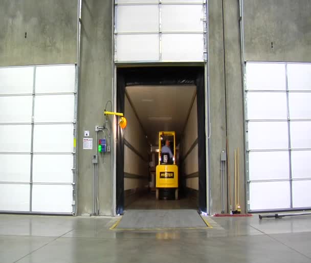 Carretilla elevadora carga paletas sobre remolque semitruck — Vídeos de Stock
