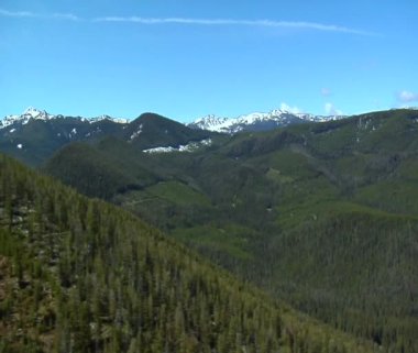 Hava atışı Dağları kar, çam ağaçları ile