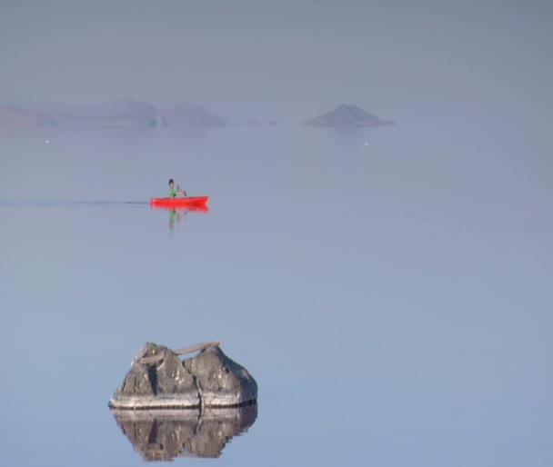 Kayaks homme sur l'eau calme — Video