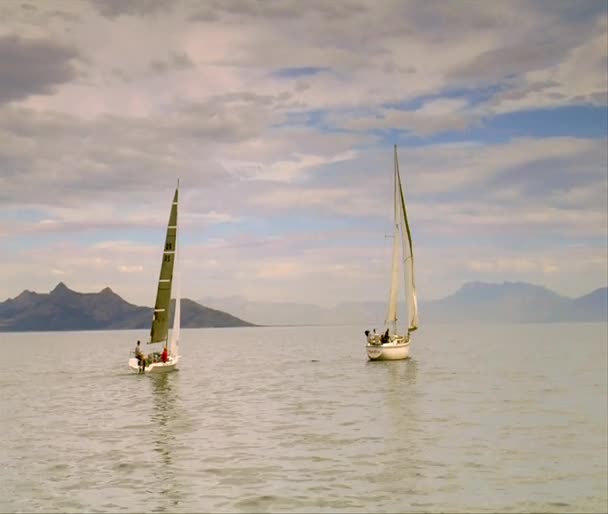 Due barche a vela sul Grande Lago Salato — Video Stock