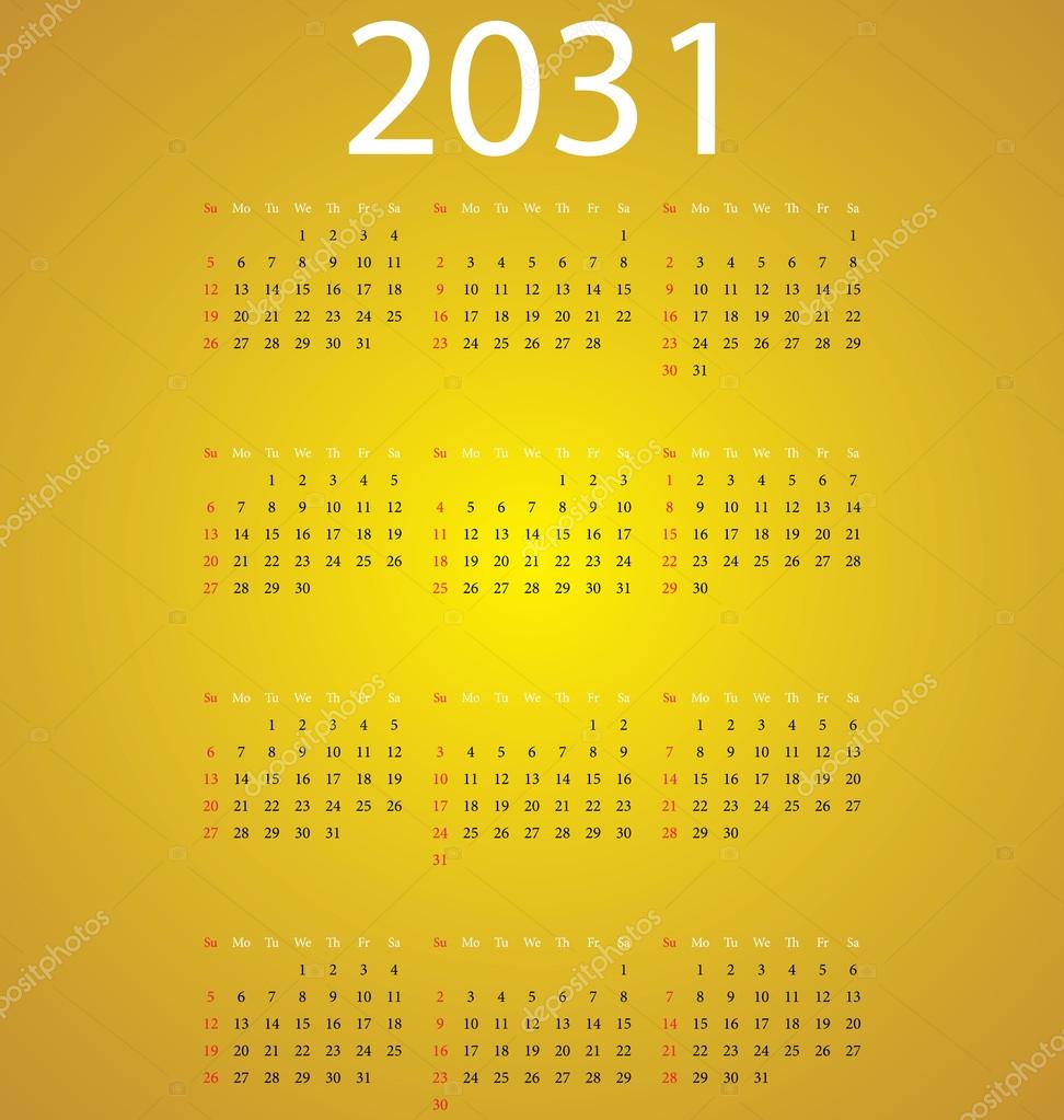 Calendar 2031 — Stock Vector