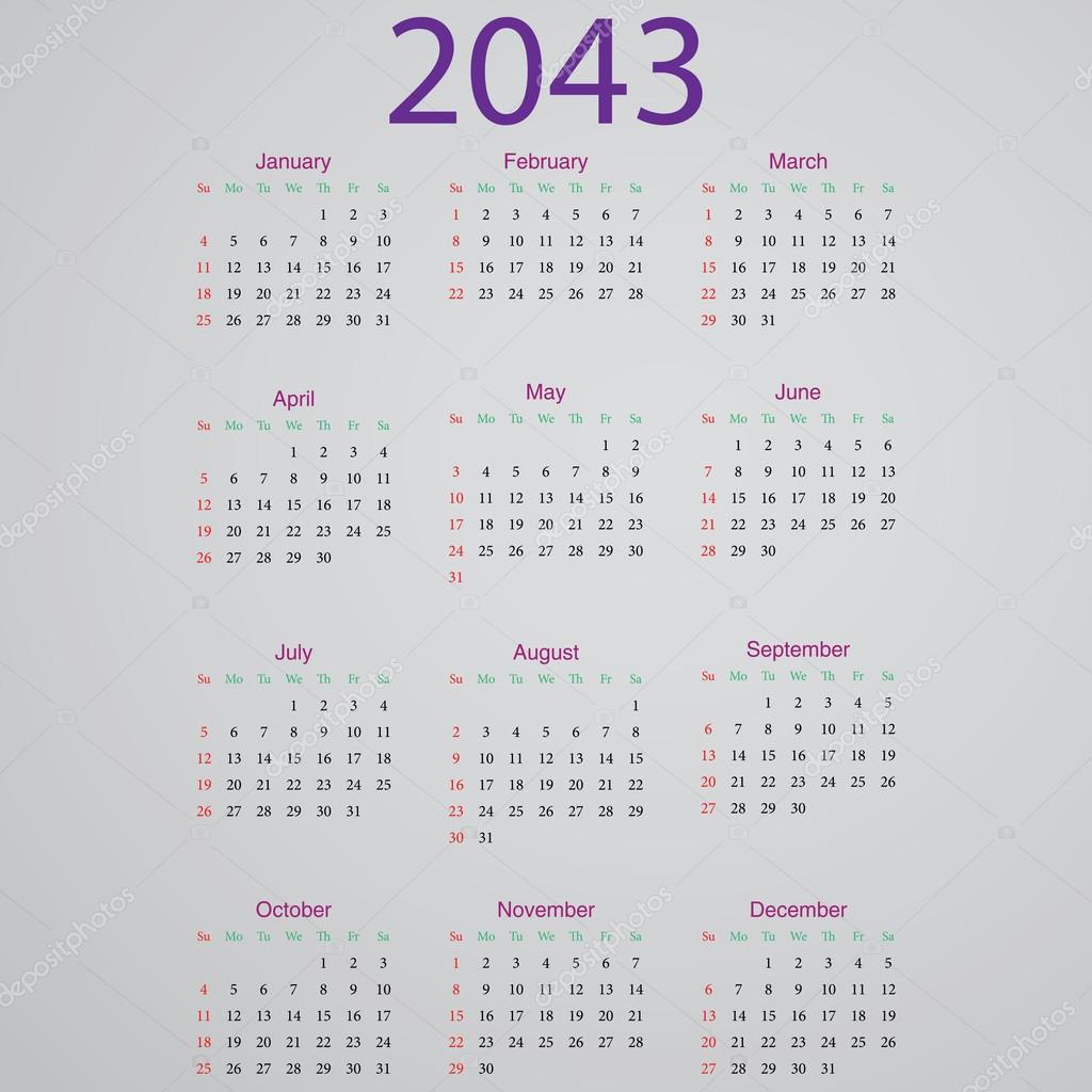Calendar 2043 — Stock Vector