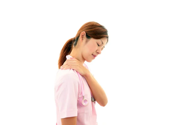 Nurse with shoulder neck pain. — Stock Photo, Image