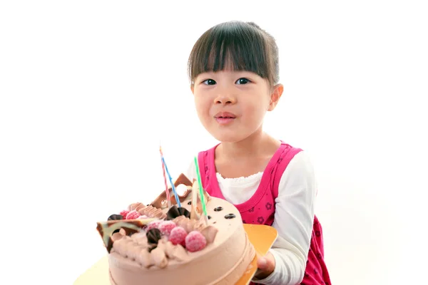 Bambina con torta di compleanno — Foto Stock