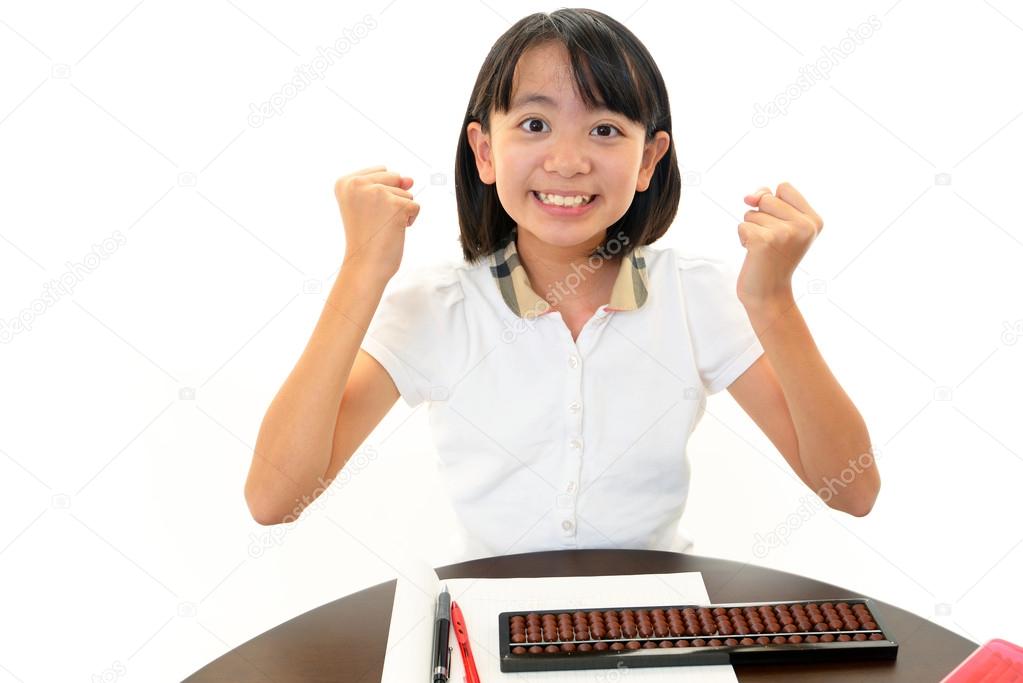 Smiling girl with abacus