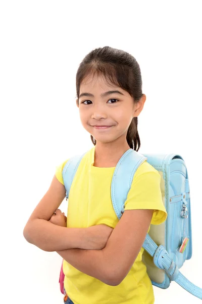 Uśmiechnięta dziewczynka z plecakiem — Zdjęcie stockowe
