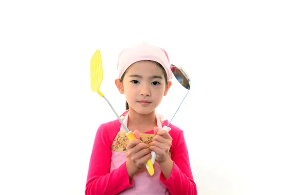 Κορίτσι με cookwares — Φωτογραφία Αρχείου