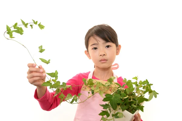 有植物的女孩 — 图库照片