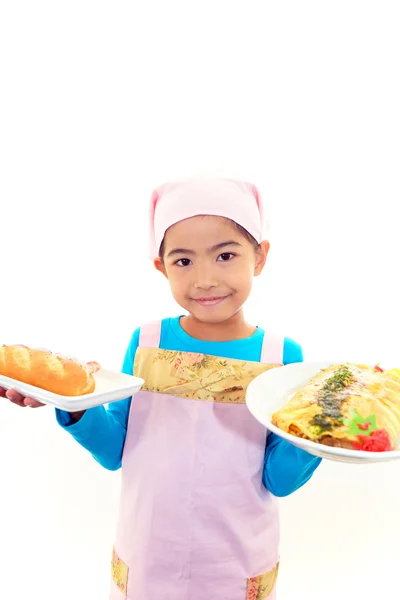 Gril feliz com alimentos — Fotografia de Stock